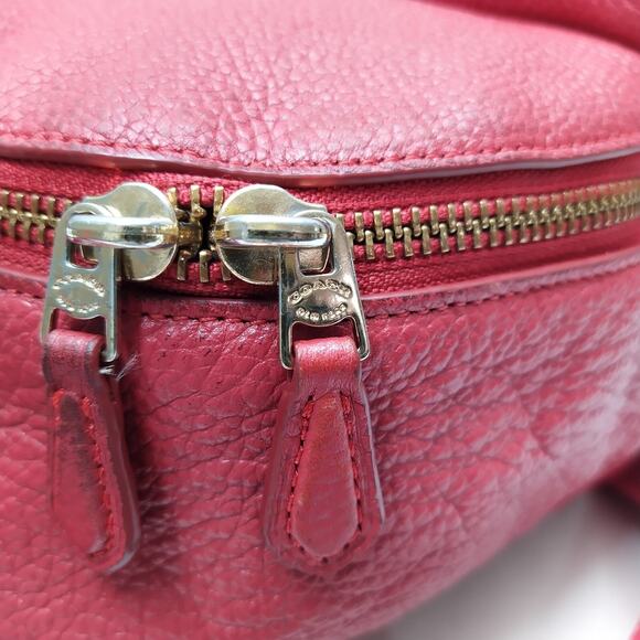 Coach Mini Charlie Red Pebbled Leather Front Pocket Zipper Closure Backpack - Picture 15 of 16